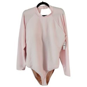 NWT J. Crew Active Ribbed Long Sleeve One Piece Rashguard Pink Swimsuit Sz 22